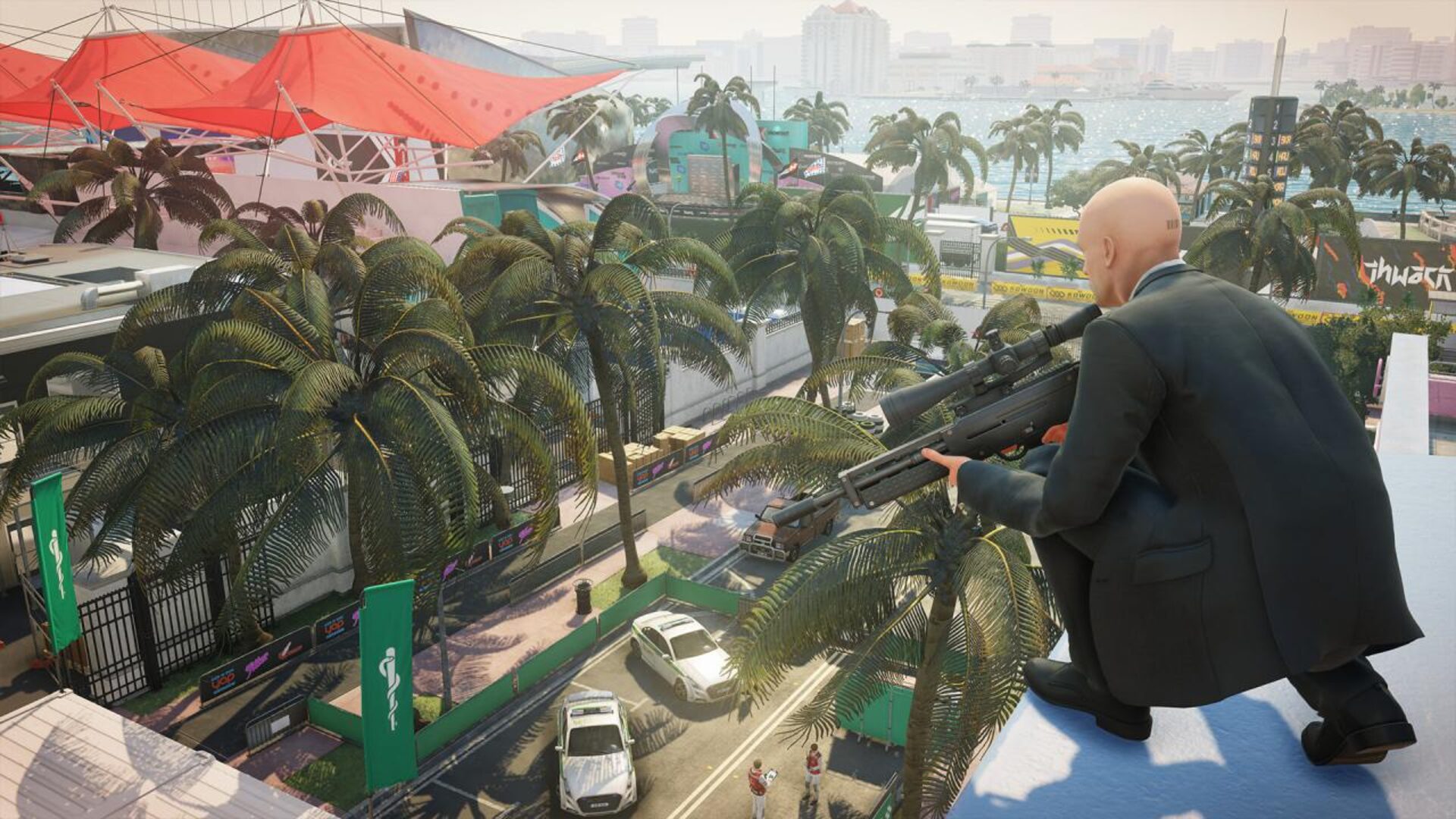 hitman with sniper on rooftop