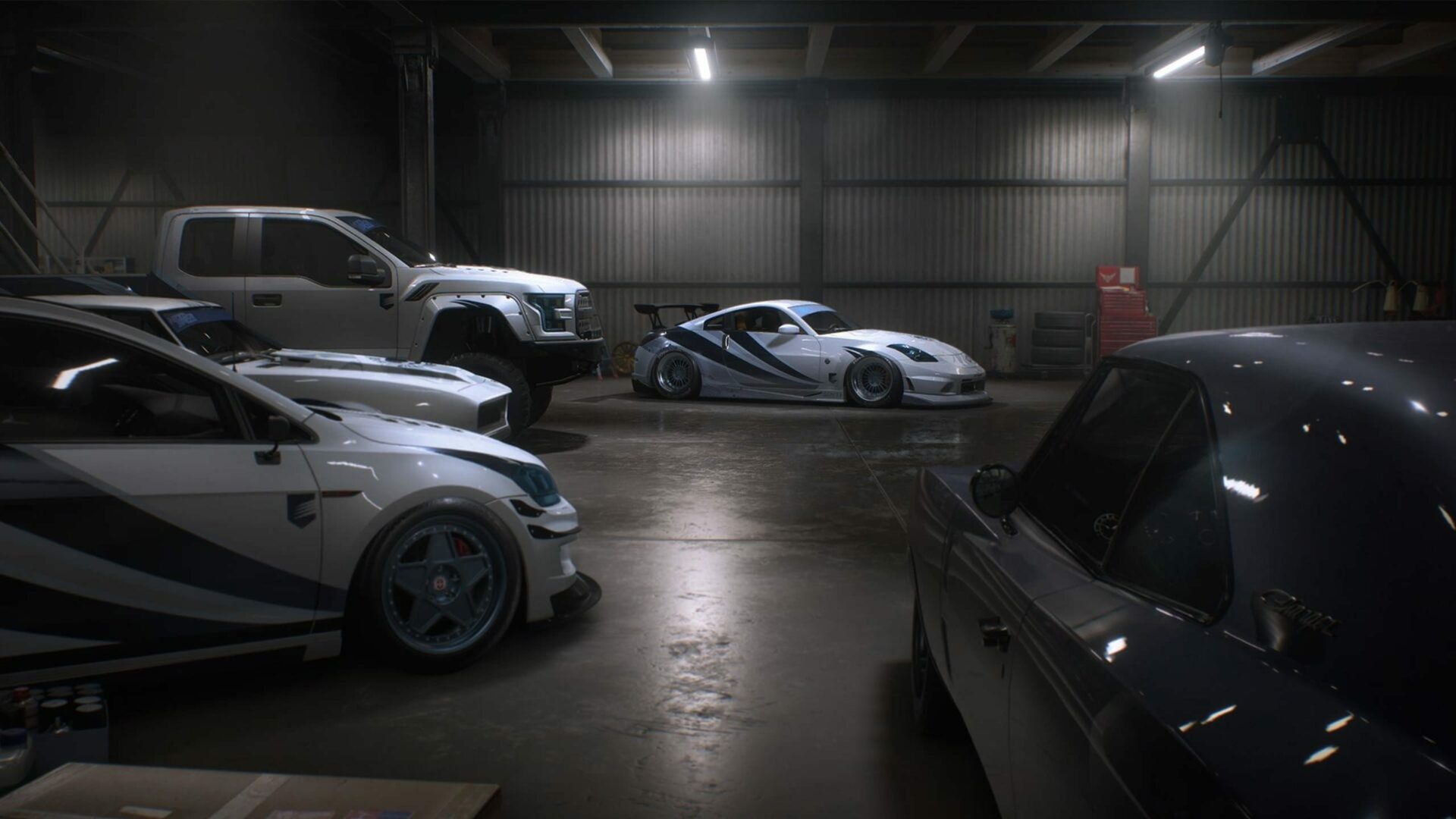 cars assembled in garage