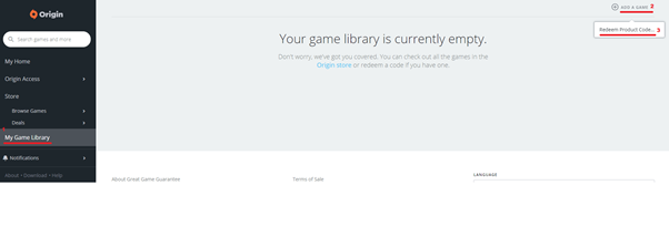 select add a game options steps for origin activation