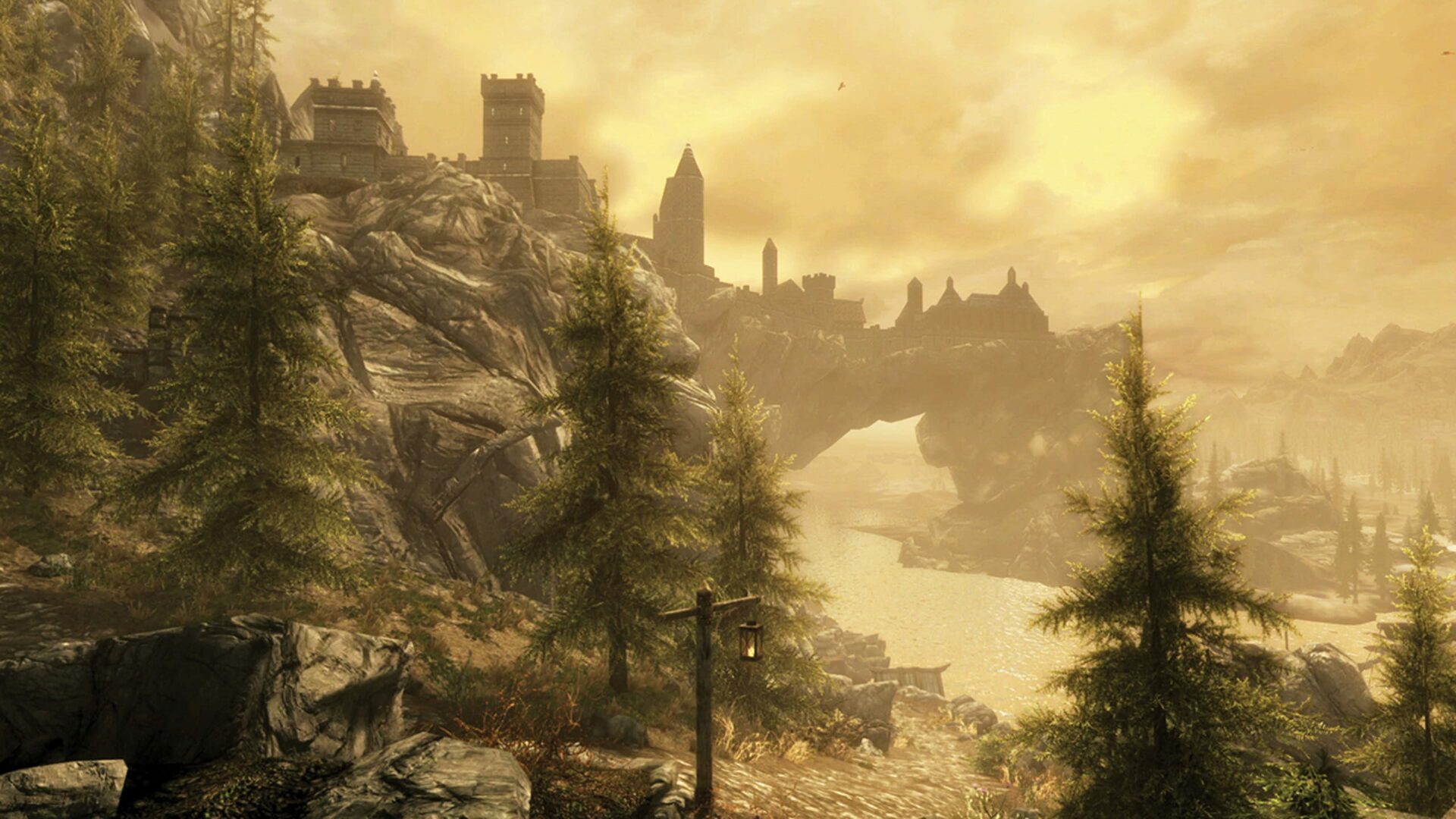 view of the city and mountain area in skyrim